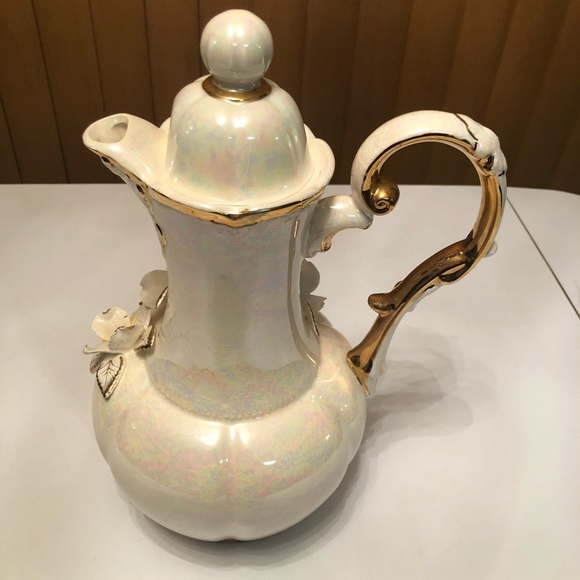 Norcrest Japan GD-17 Exquisite Iridescent vase white gold trim with flowers - Picture 11 of 16